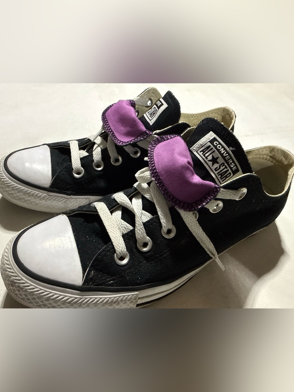 Converse All Star Black Canvas Sneakers with Purple Tongue Accent - Picture 10 of 12